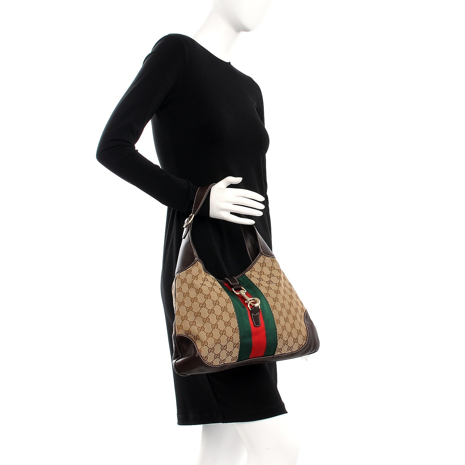Gucci Monogram Web Jackie O Bouvier Hobo Dark Brown 2 of 7