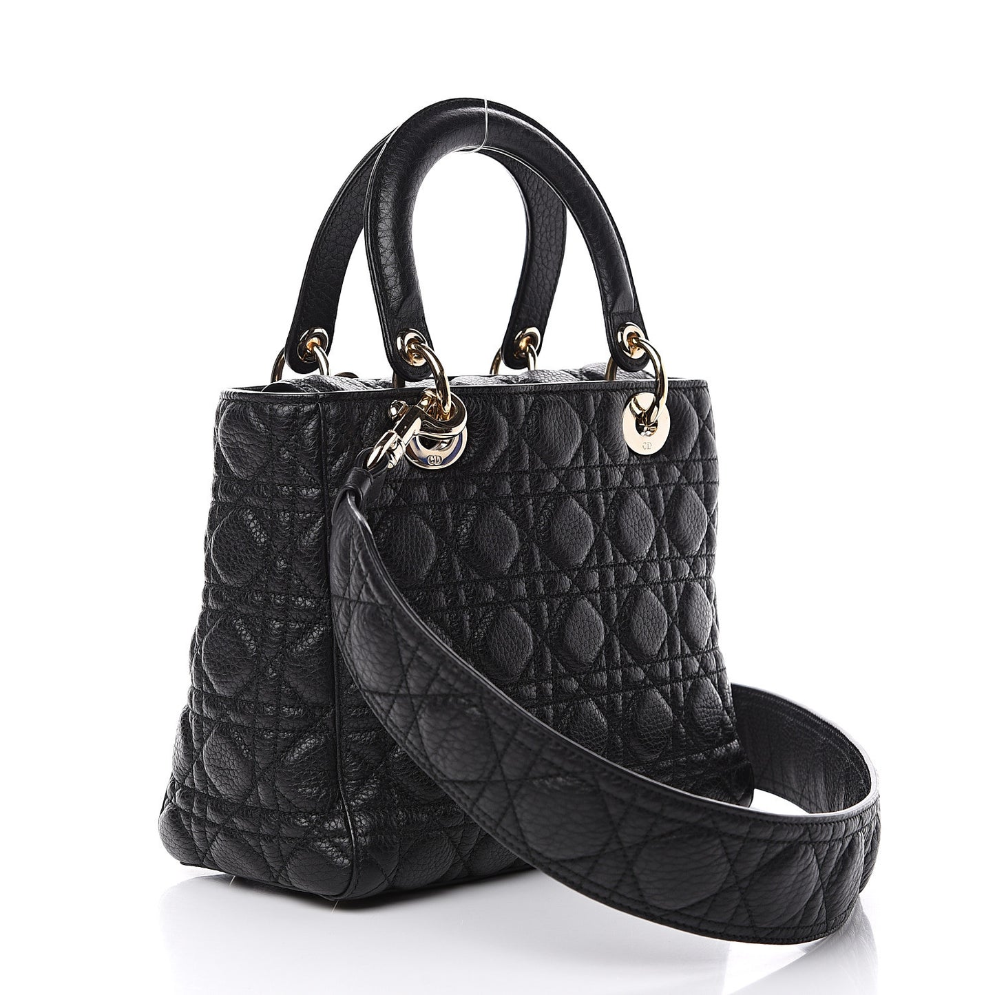 Grained Calfskin Cannage Medium Supple Lady Dior Black