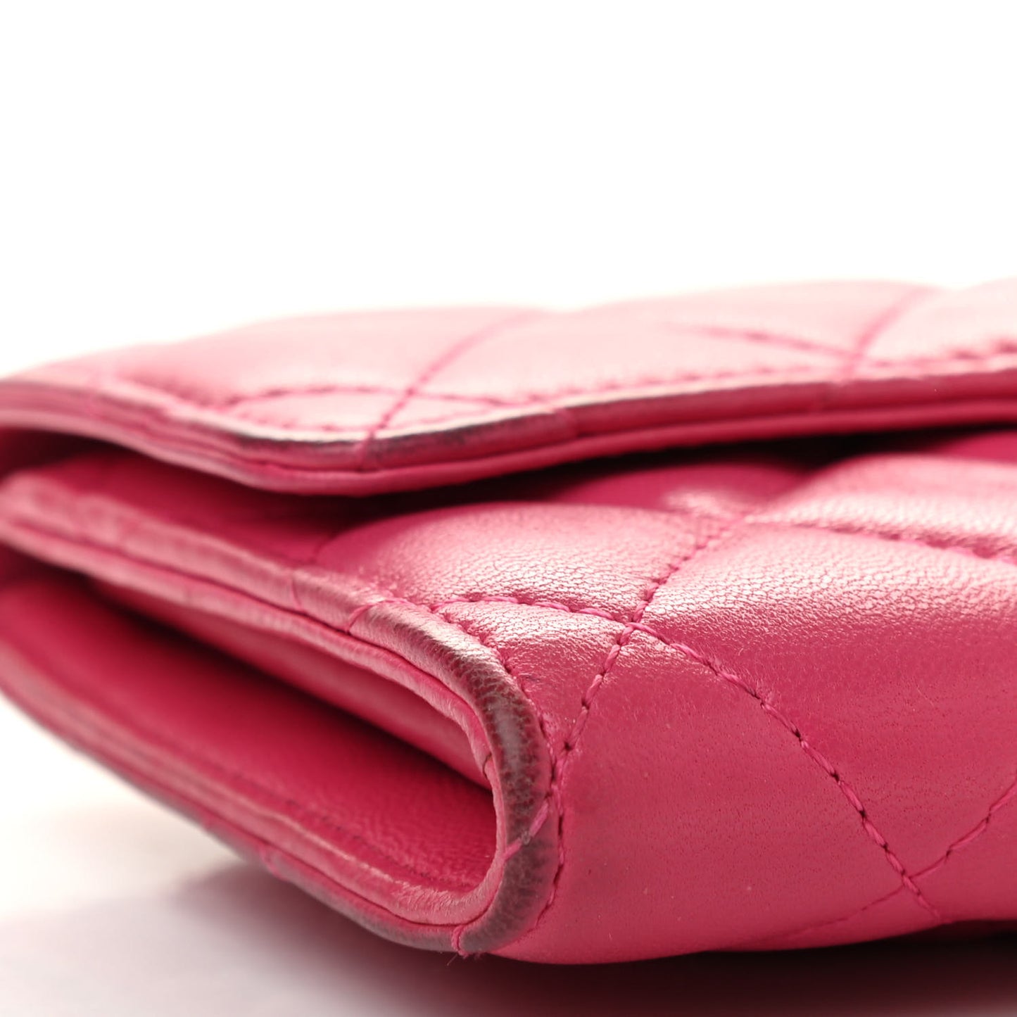Lambskin Quilted Small Flap Wallet Pink
