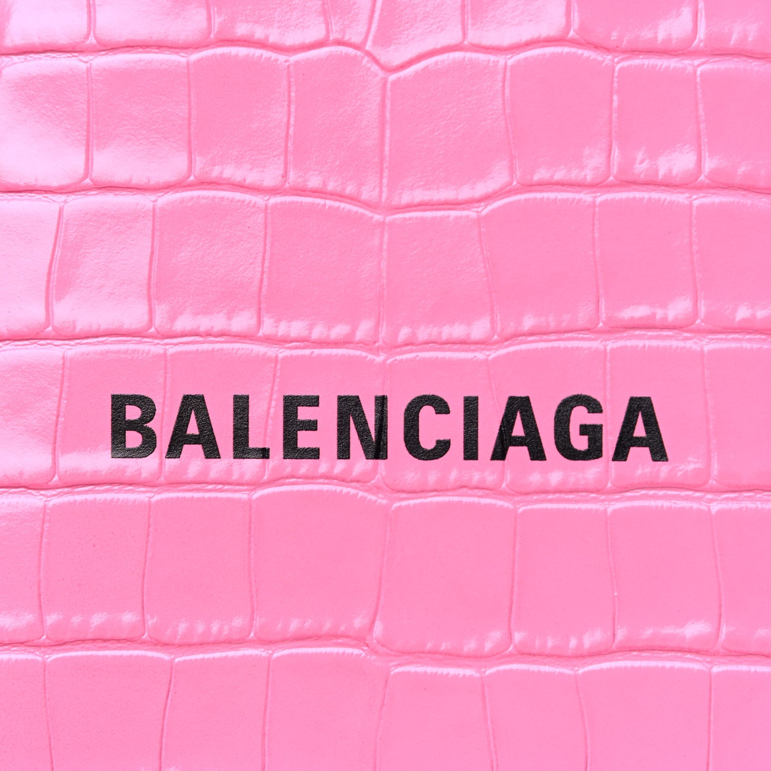 Balenciaga Shiny Calfskin Crocodile Embossed Logo Shopping Phone Holder Bag Rose Black 9 of 11