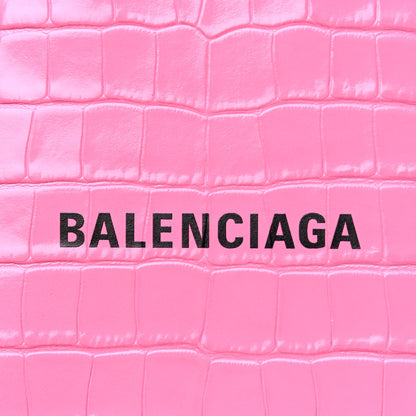 Balenciaga Shiny Calfskin Crocodile Embossed Logo Shopping Phone Holder Bag Rose Black 9 of 11