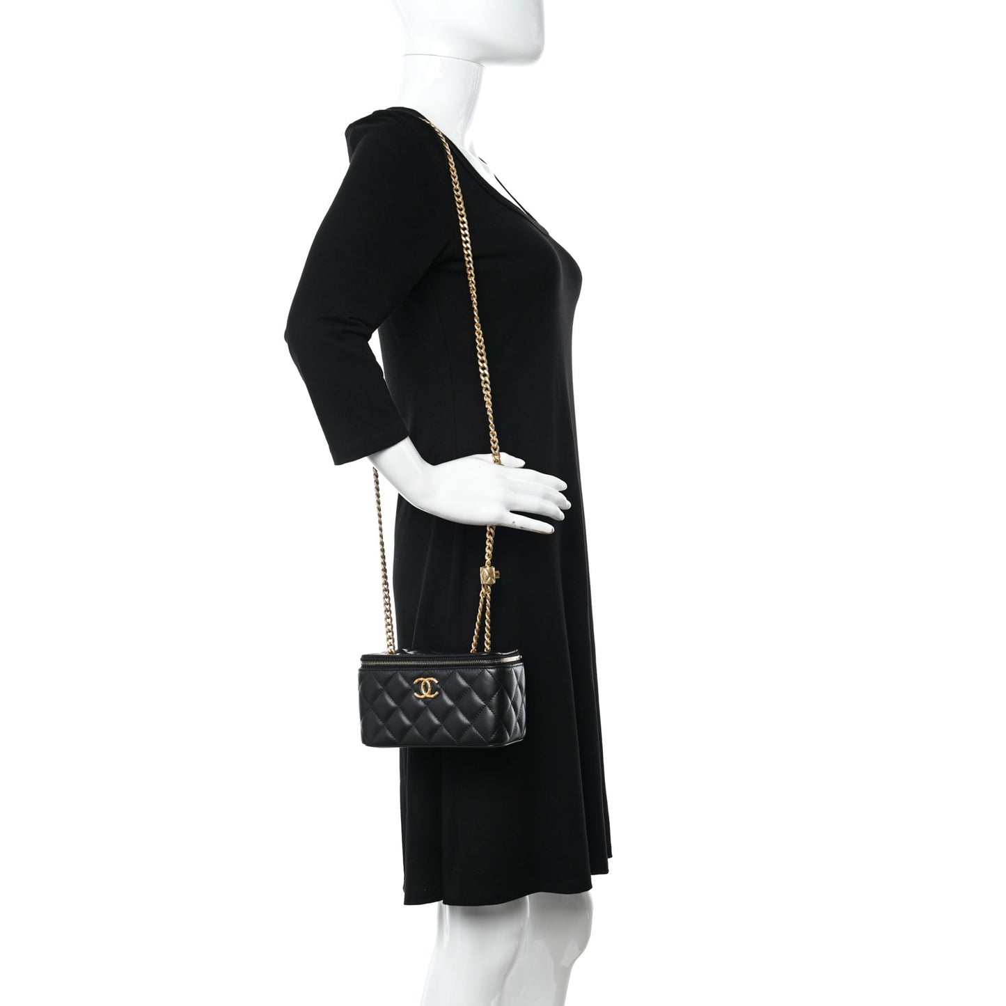 Lambskin Quilted Small Pillow Crush Vanity Case With Chain Black