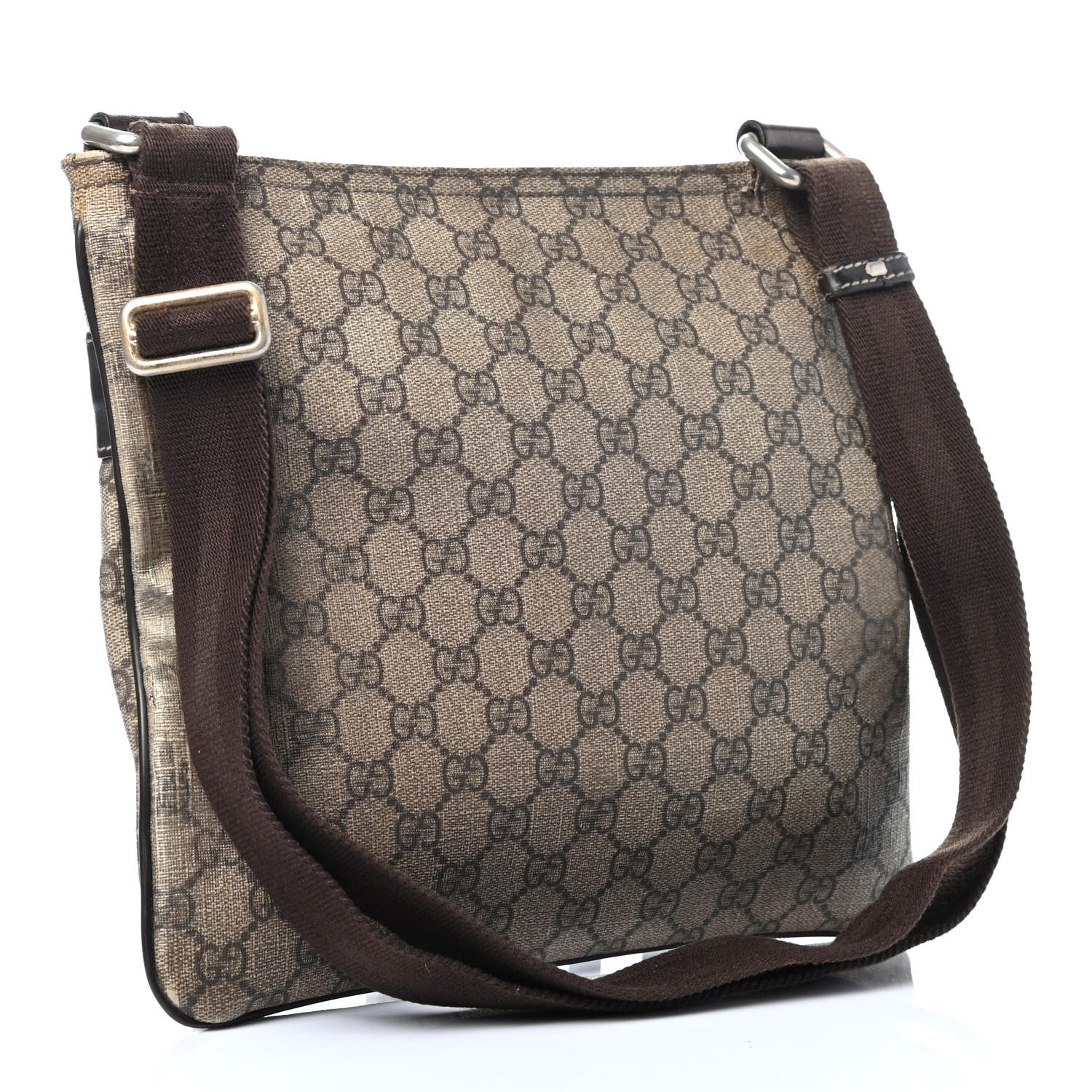 Gucci GG Supreme Monogram Selleria Calfskin Small Flat Side Zip Messenger Bag Beige Ebony Cocoa Dark Chocolate 2 of 4
