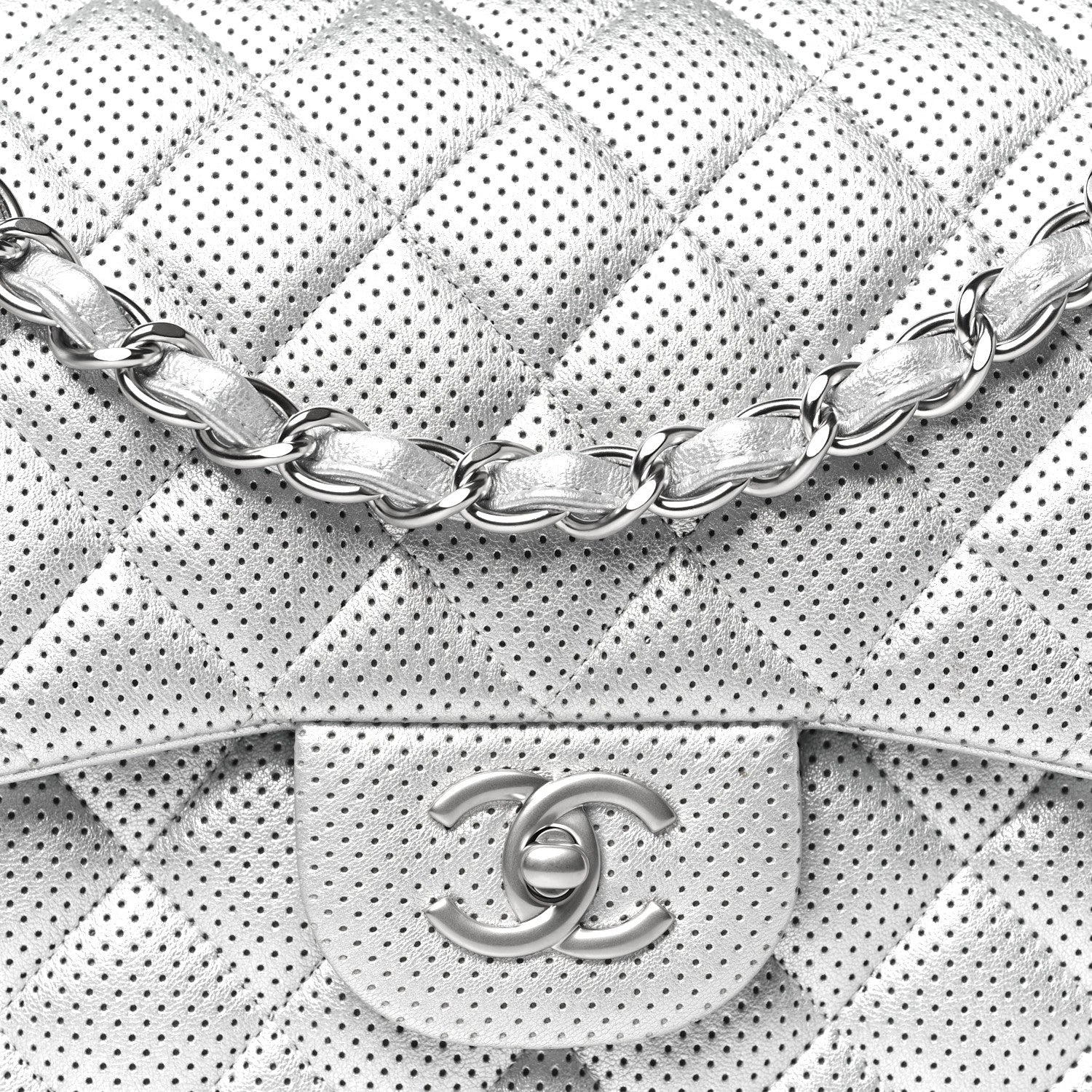 Chanel Metallic Perforated Lambskin Quilted Jumbo Double Flap Light Silver 8 of 12