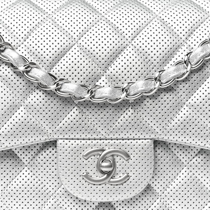 Chanel Metallic Perforated Lambskin Quilted Jumbo Double Flap Light Silver 8 of 12