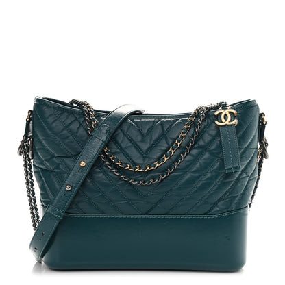 Chanel Aged Calfskin Chevron Quilted Medium Gabrielle Hobo Green 1 of 10
