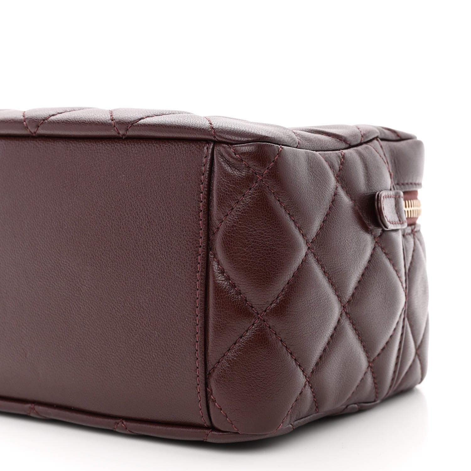 Chanel Lambskin Quilted Mini Wenge Wood Bowling Bag Burgundy