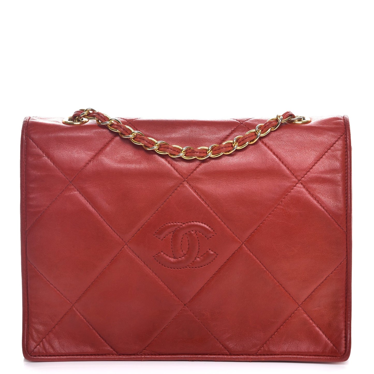Lambskin Quilted Small Single Flap Red