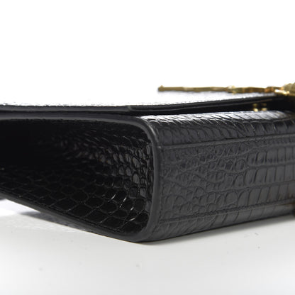 Saint Laurent Calfskin Crocodile Embossed Medium Classic Monogram Kate Tassel Satchel Black 8 of 10