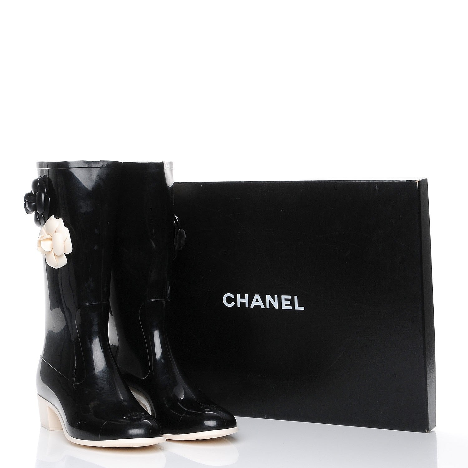 Chanel Rubber Camellia Rain Boots 42 Black 8 of 8