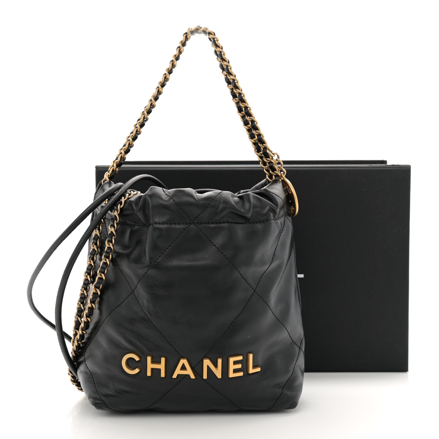 Shiny Calfskin Quilted Mini Chanel 22 Black