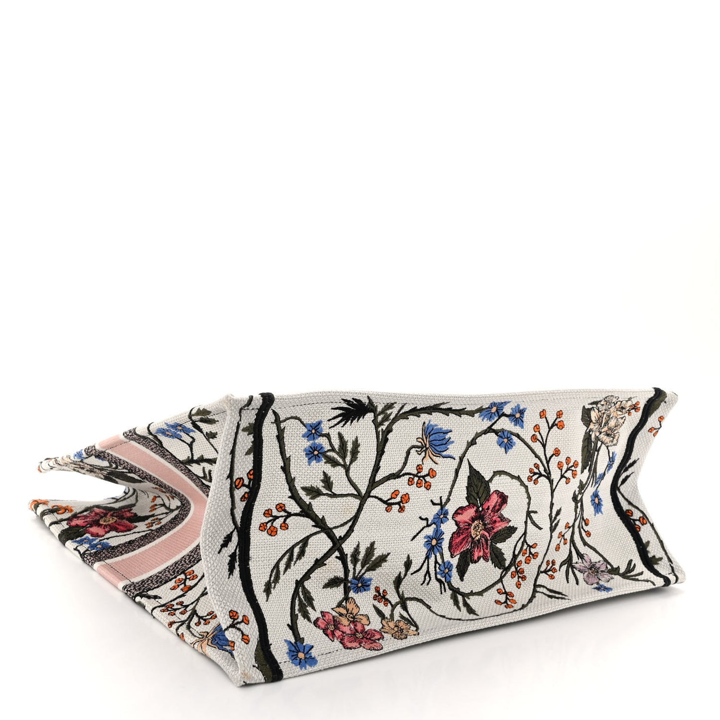 Canvas Embroidered Large Rosa Mutabilis Book Tote White Multicolor