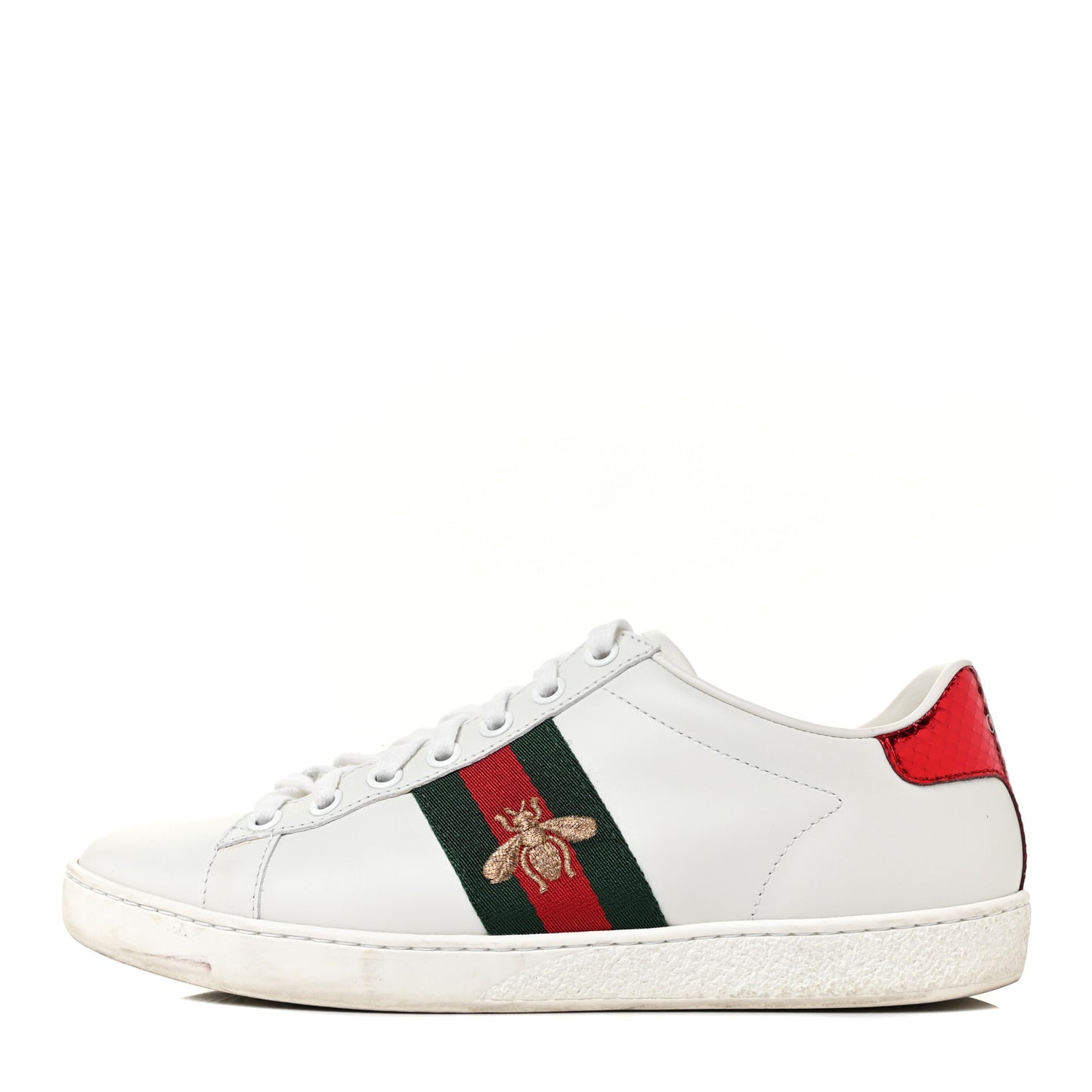 Calfskin Ayers Bee Embroidered Womens Ace Sneakers 36 White Green