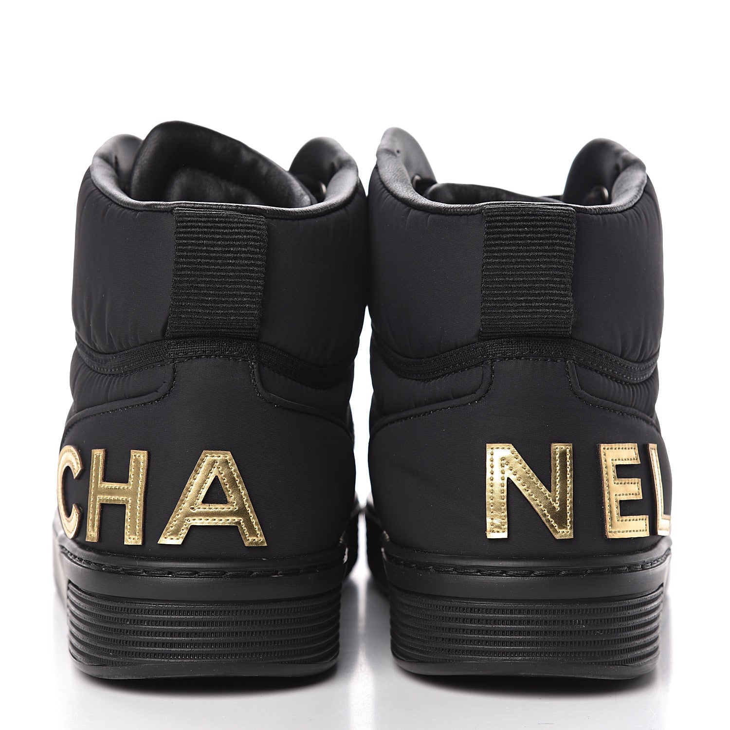 Chanel Nylon Lambskin Womens Logo High Top Sneakers 39 Black 9 of 11