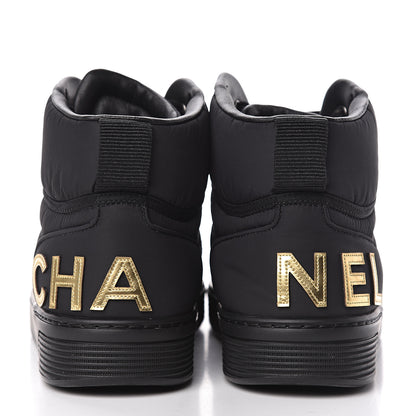 Chanel Nylon Lambskin Womens Logo High Top Sneakers 39 Black 9 of 11