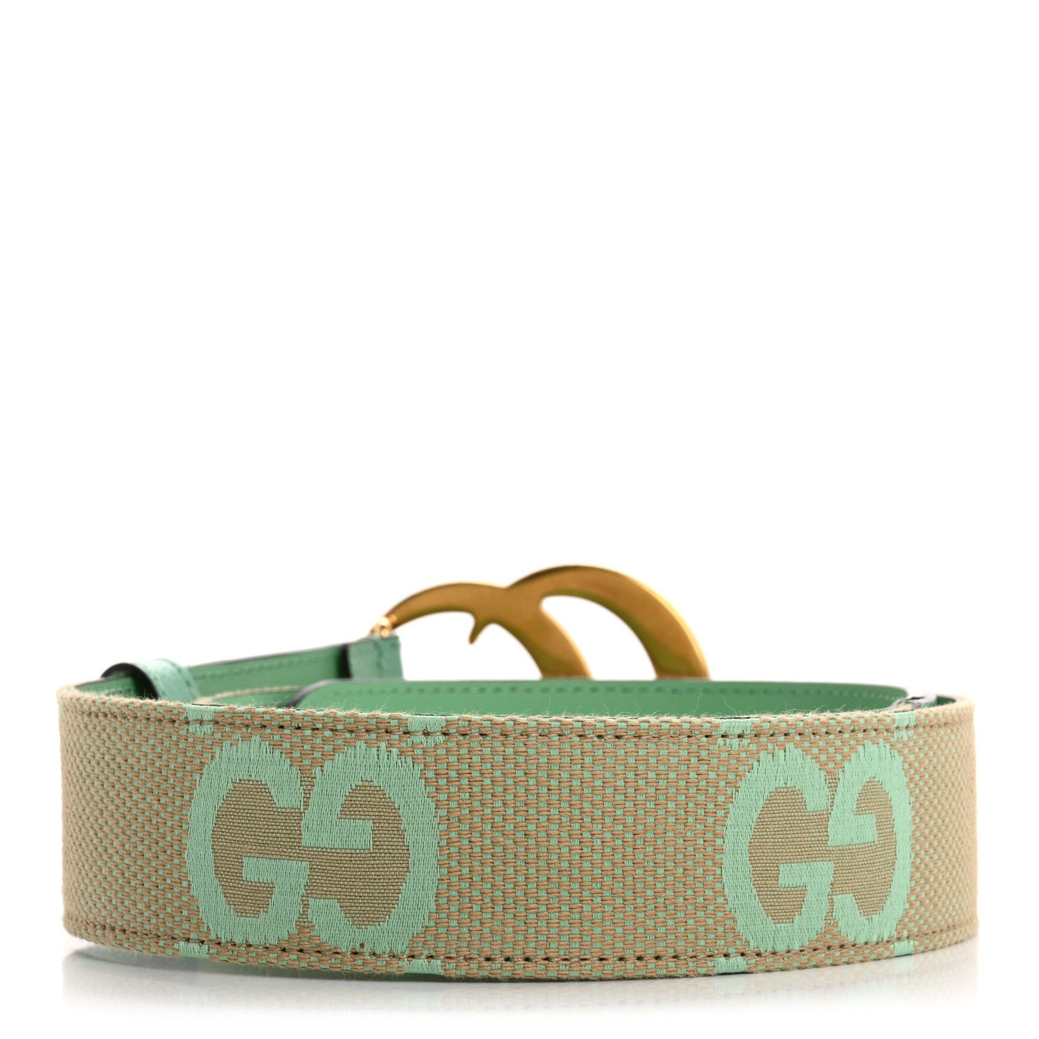 Gucci Monogram Jumbo GG Textured Dollar Calfskin Double G 40mm Belt 85 34 Mint Green 2 of 6