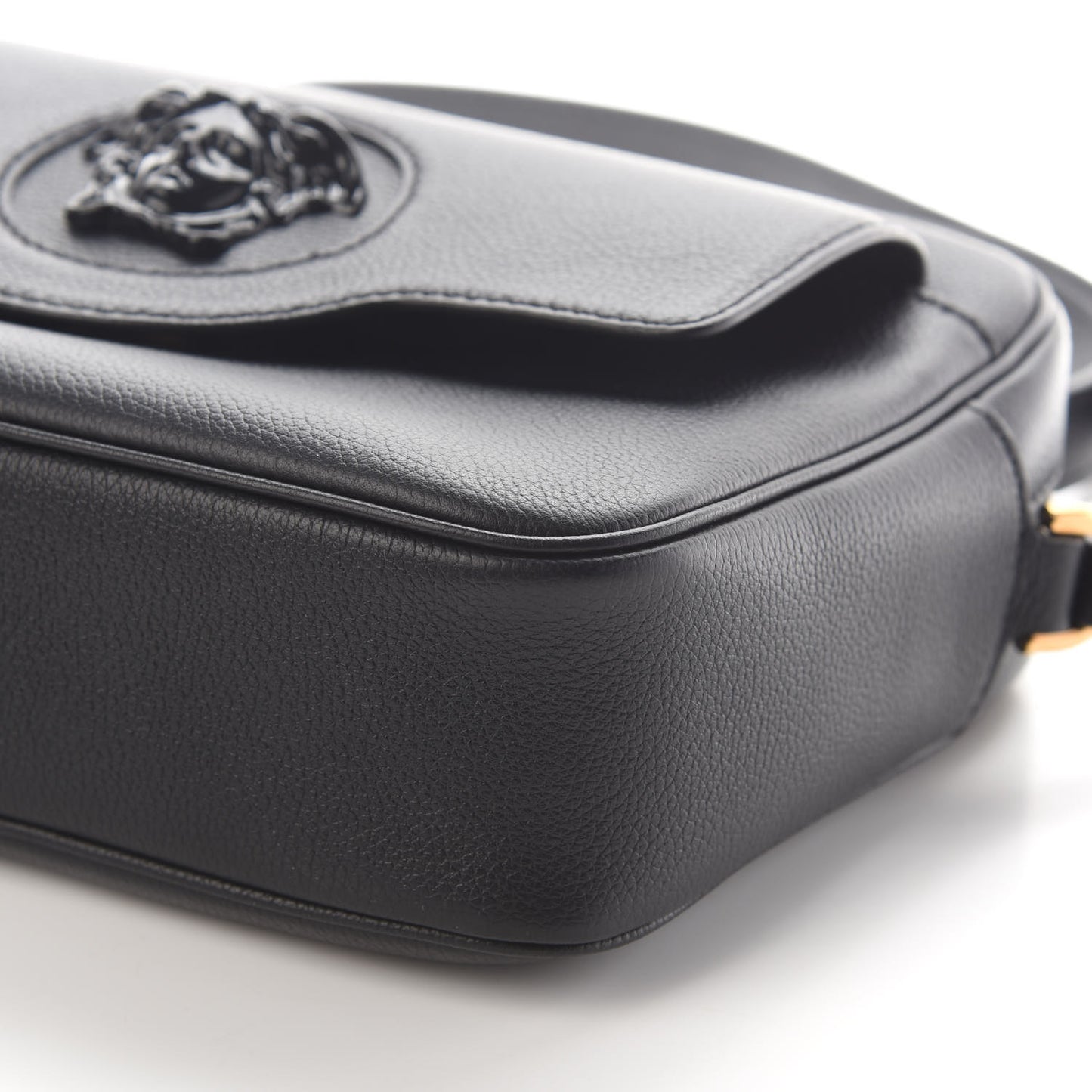 Grained Calfskin Medusa Camera Bag Black