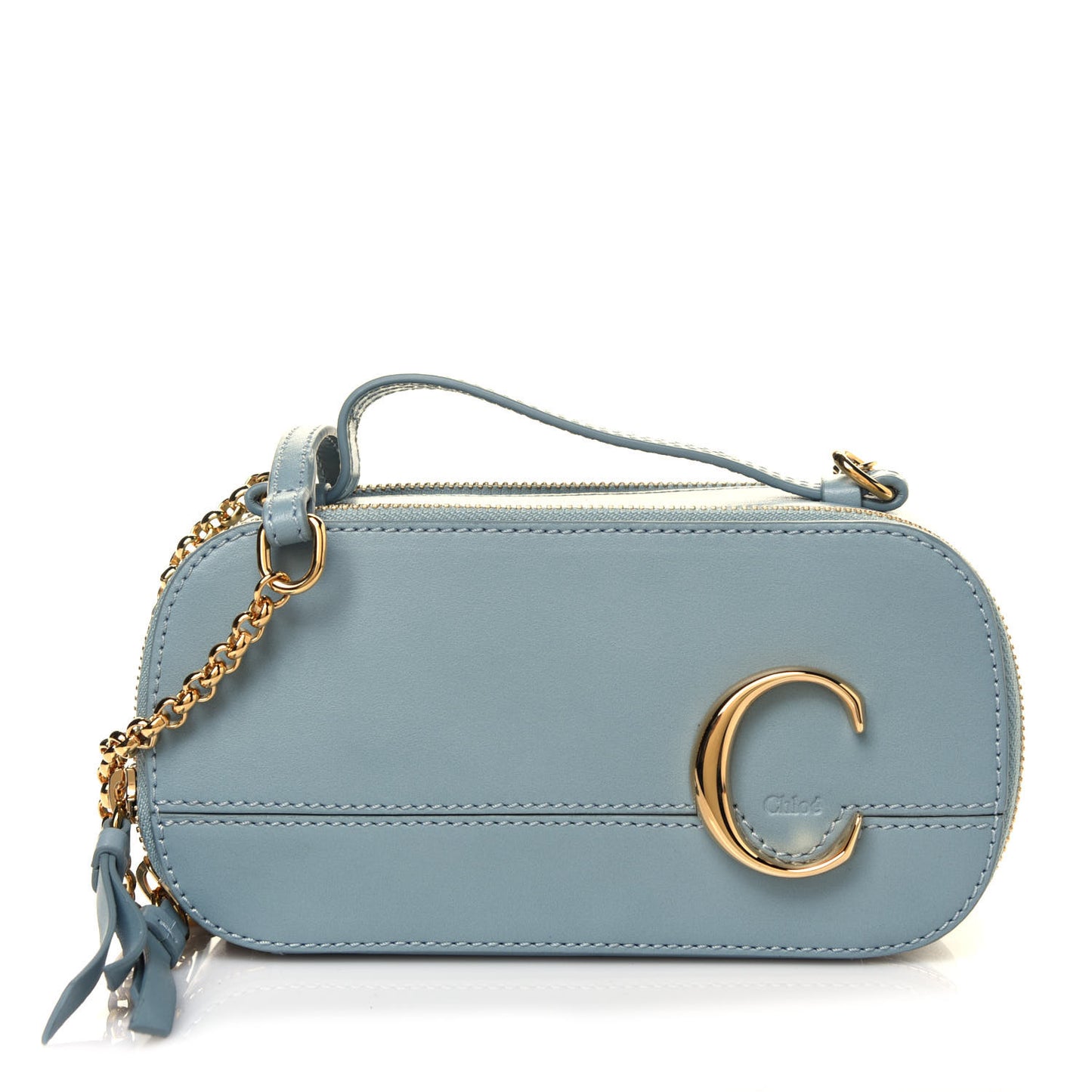 Shiny Calfskin Mini Vanity C Bag Faded Blue