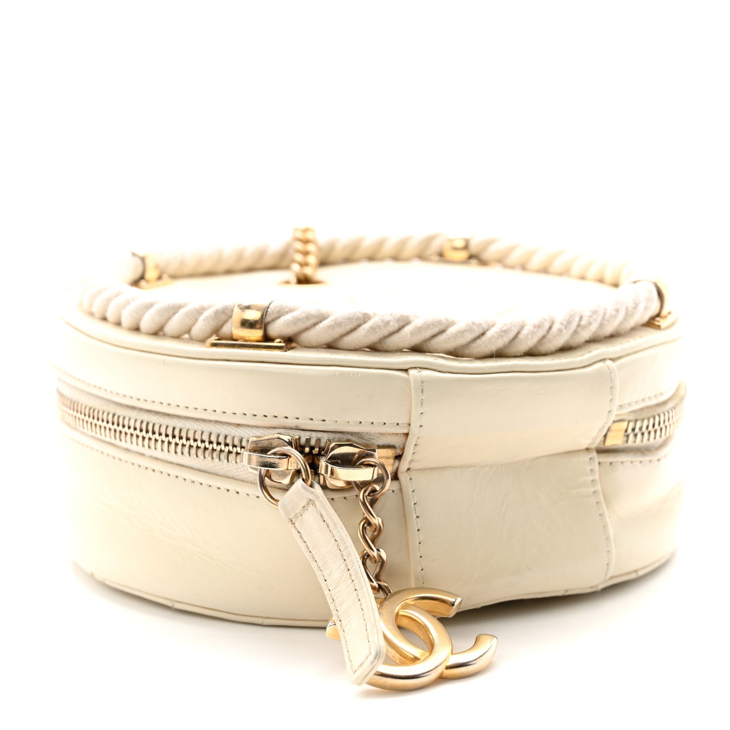 Crumpled Calfskin Cotton Small En Vogue Round Bag White