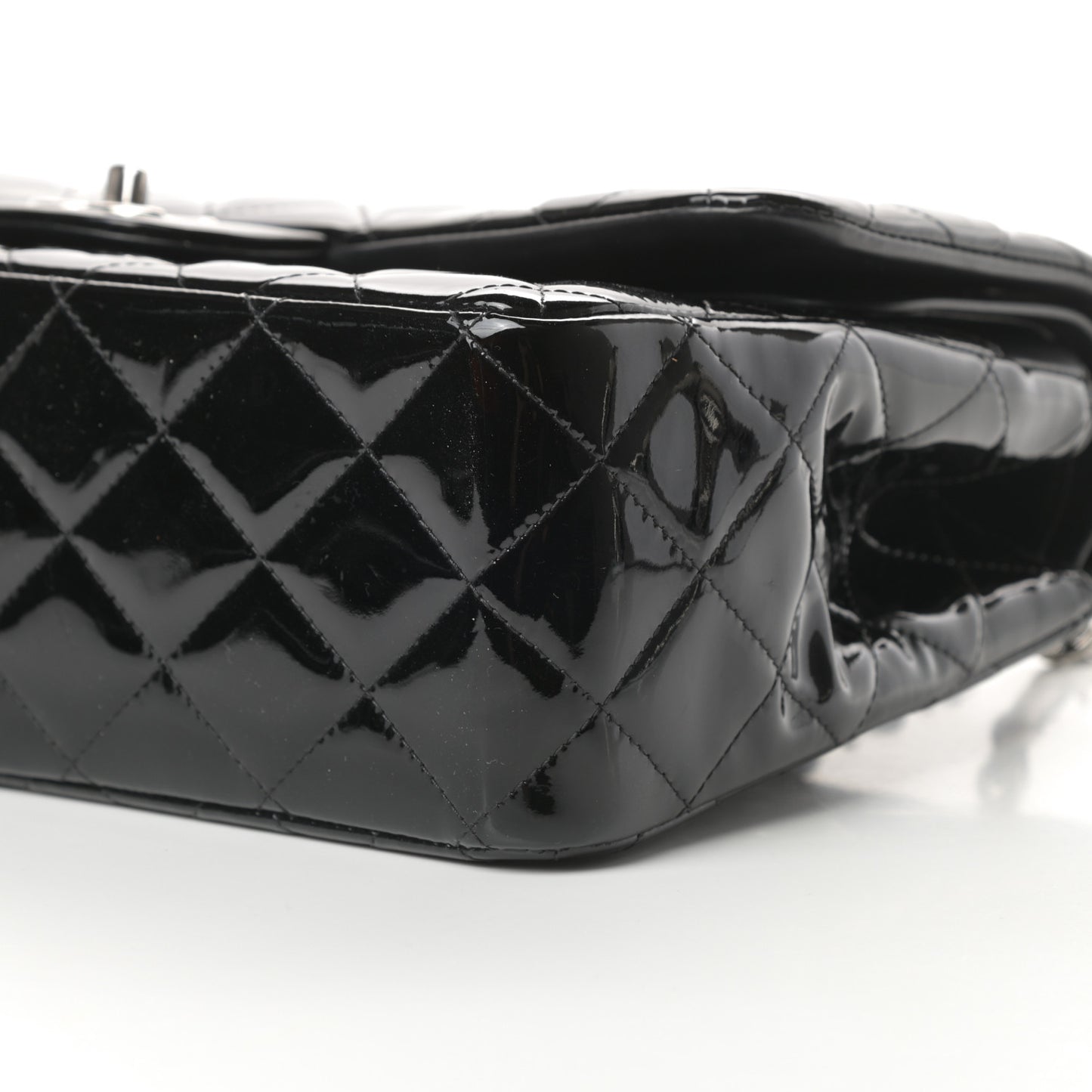 Patent Quilted Jumbo Double Flap Black
