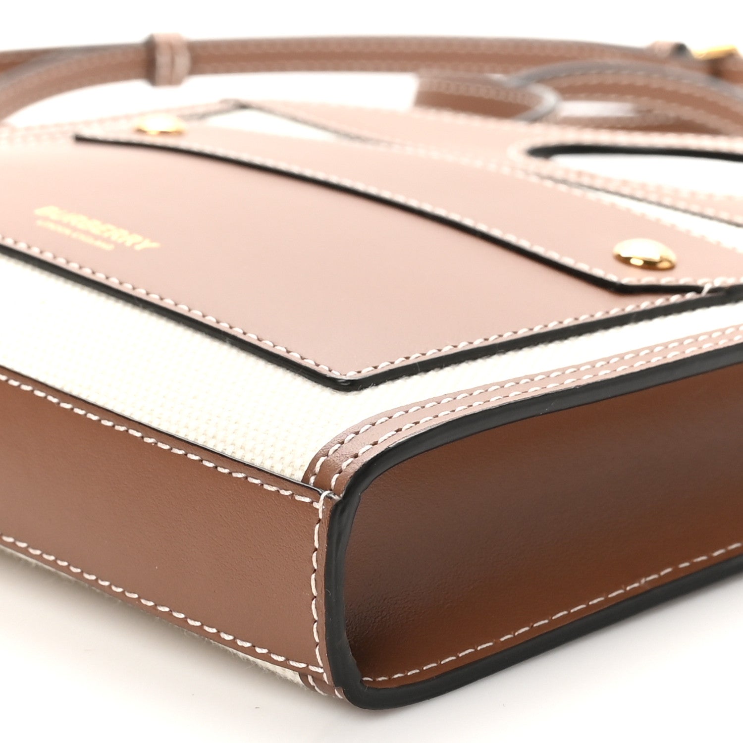 Burberry Smooth Calfskin Canvas Two Tone Micro Pocket Bag Malt Brown Tan 9 of 9