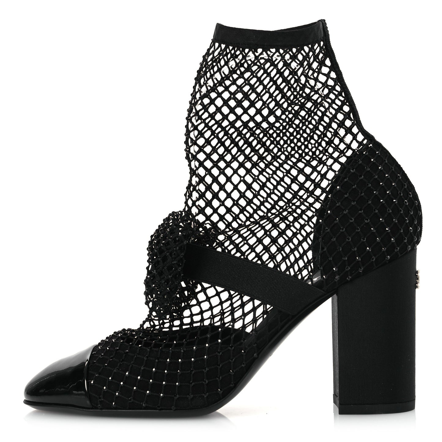 Resille Strass Kid Suede Patent Mary Jane Short Boots 36.5 Black