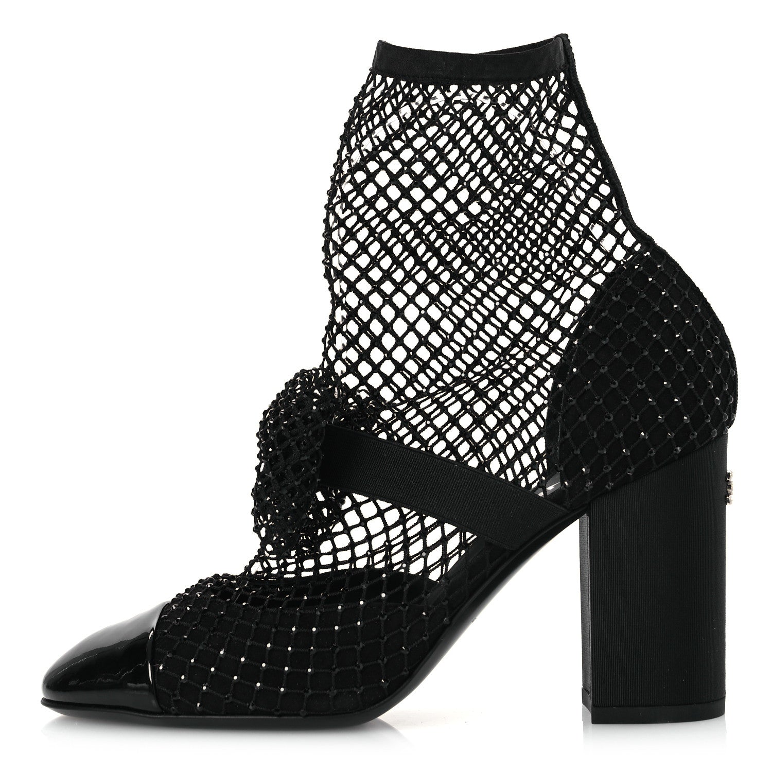 Chanel Resille Strass Kid Suede Patent Mary Jane Short Boots 36.5 Black 1 of 11