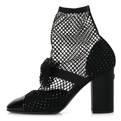 Chanel Resille Strass Kid Suede Patent Mary Jane Short Boots 36.5 Black 1 of 11