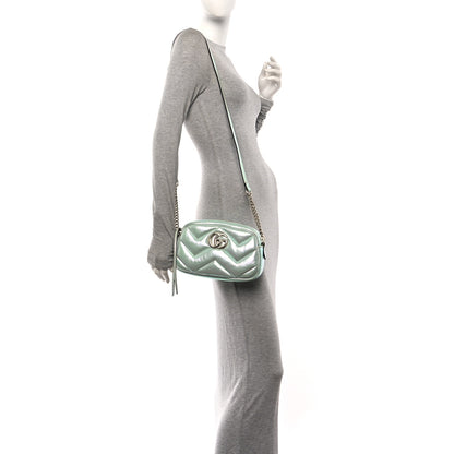 Gucci Iridescent Nappa Chevron Matelasse Small GG Marmont Chain Shoulder Bag Iridescent Salvy Green 2 of 10