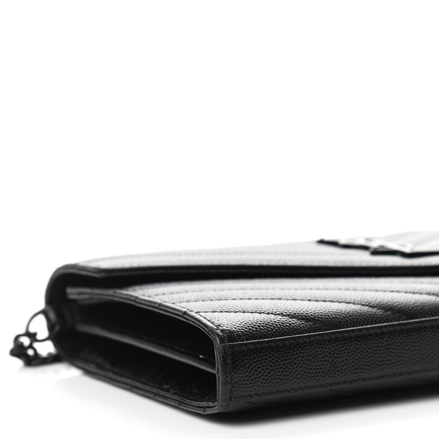 Saint Laurent Grain De Poudre Matelasse Chevron Monogram Chain Wallet Black 7 of 9