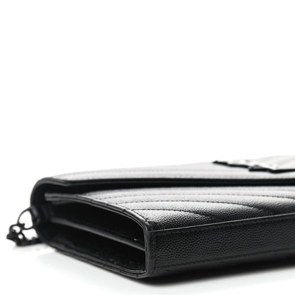 Saint Laurent Grain De Poudre Matelasse Chevron Monogram Chain Wallet Black 7 of 9