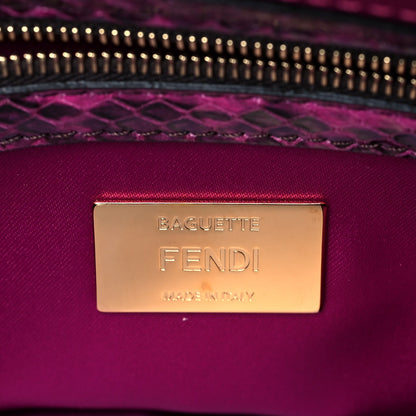 Fendi Satin Sequin Paillettes Bilics Lustre Snakeskin Medium Baguette 1997 Dark Pink 5 of 9