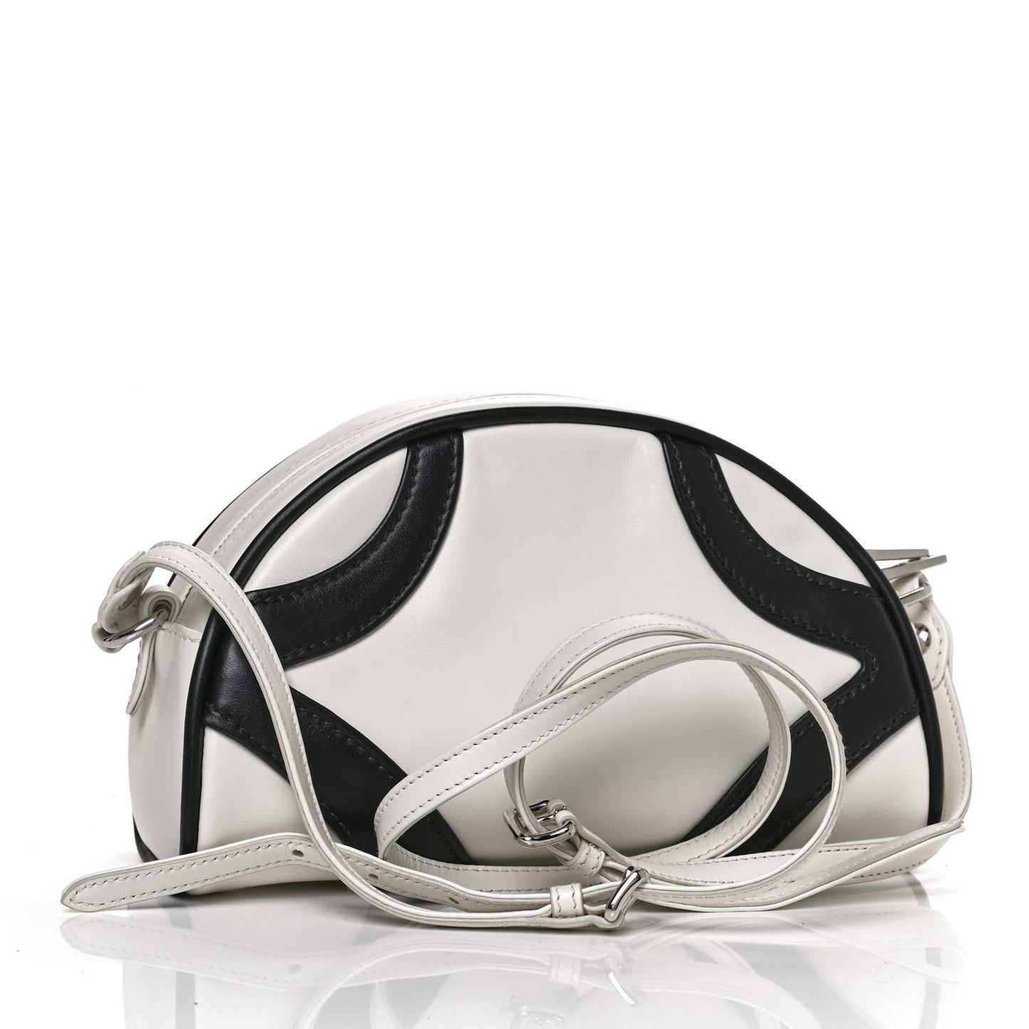 Soft Calfskin Bowling Crossbody Bag White Black