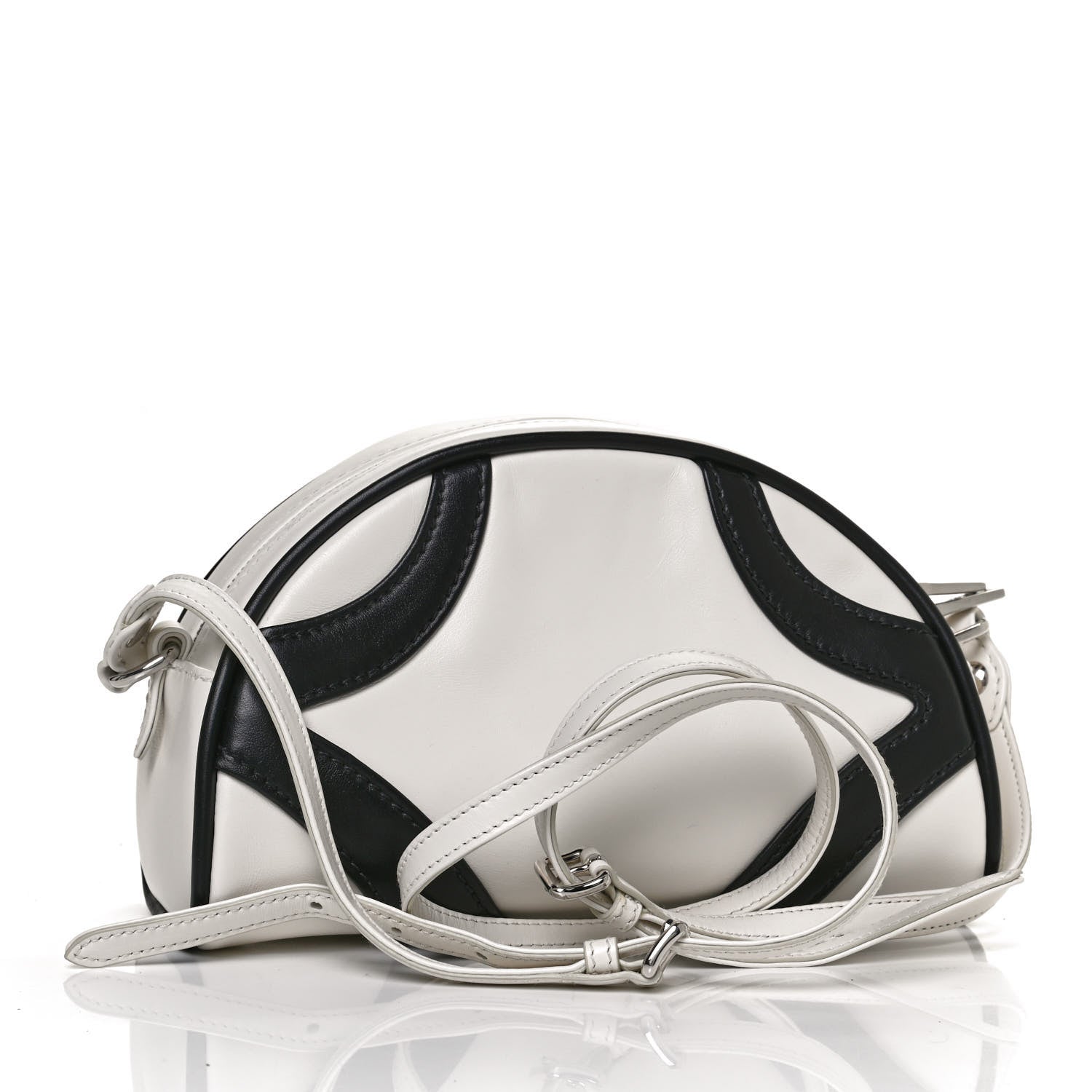 Prada Soft Calfskin Bowling Crossbody Bag White Black 3 of 11