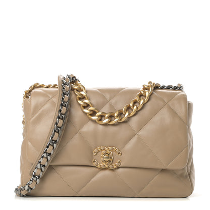 Chanel Lambskin Quilted Large Chanel 19 Flap Dark Beige 1 of 11