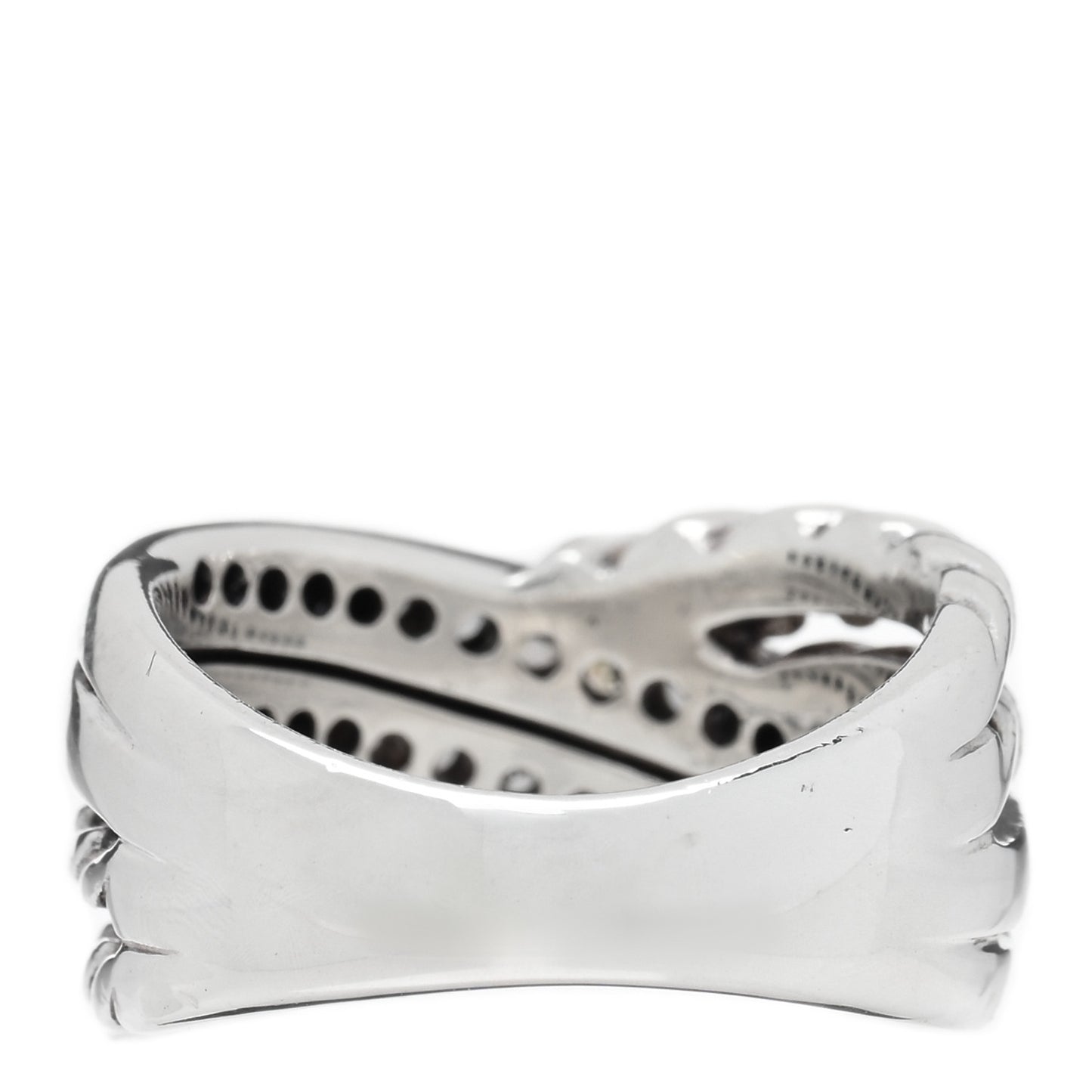 Sterling Silver Pave Diamond 11mm Crossover Cable Ring 53 6.25
