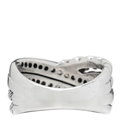 David Yurman Sterling Silver Pave Diamond 11mm Crossover Cable Ring 53 6.25 3 of 4