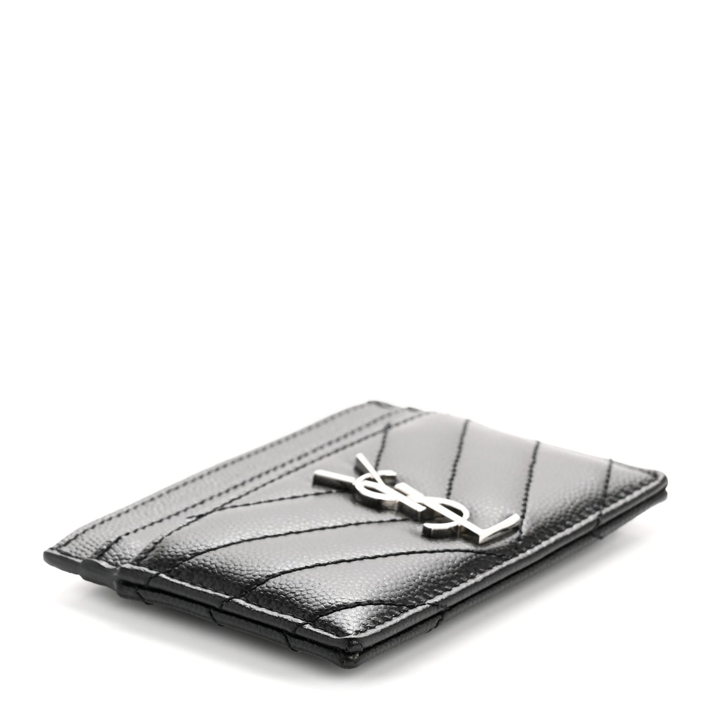 Grain De Poudre Matelasse Chevron Monogram Credit Card Case Black