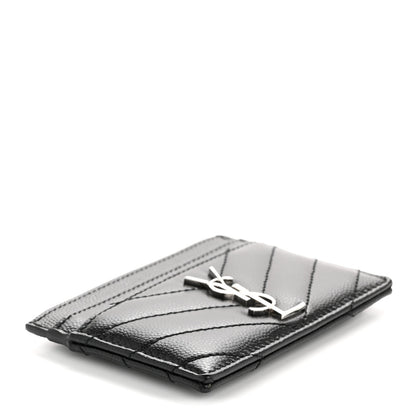 Saint Laurent Grain De Poudre Matelasse Chevron Monogram Credit Card Case Black 4 of 8