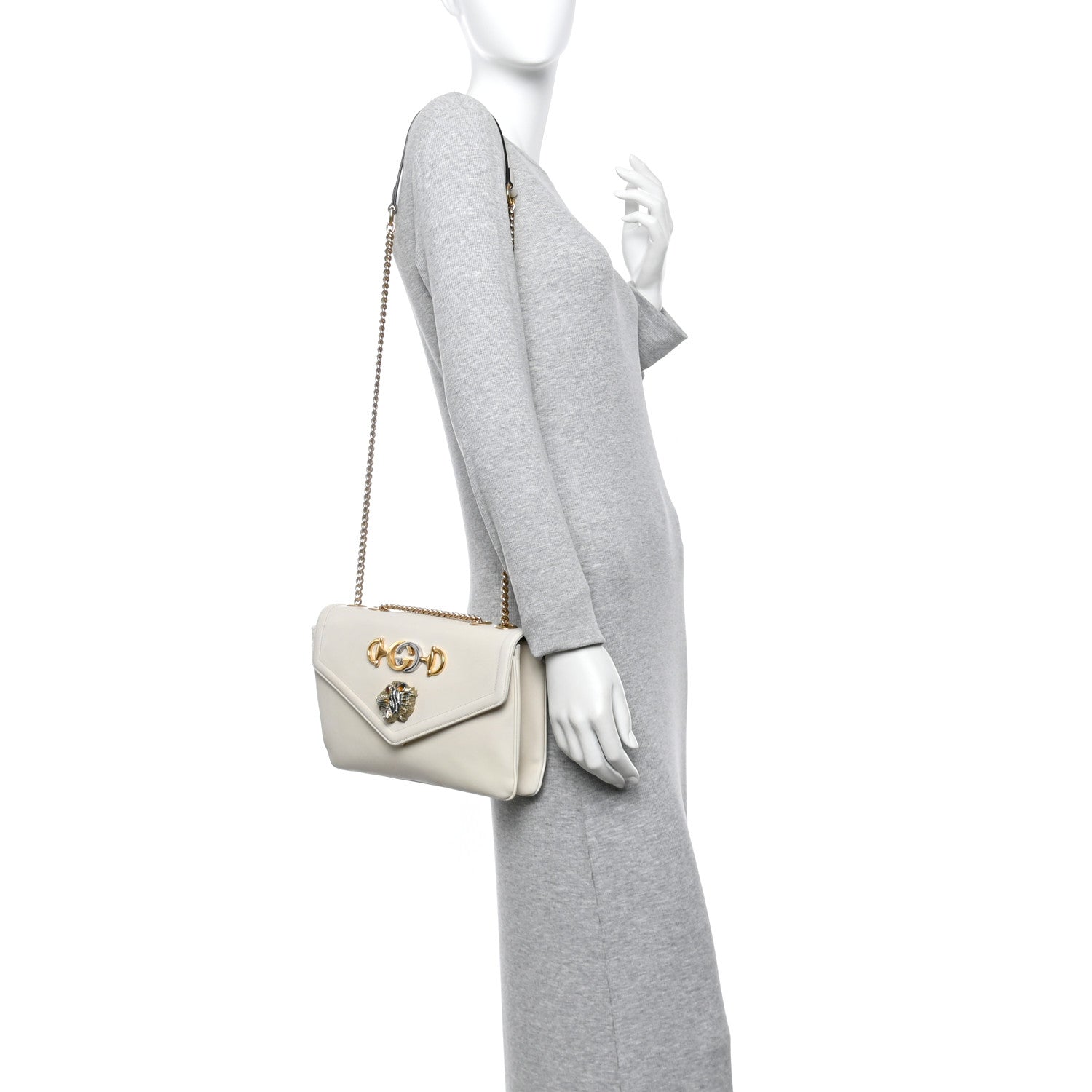 Gucci Vitello Palmellato Lux Crystal Medium Rajah Shoulder Bag Mystic White Multicolor 2 of 17