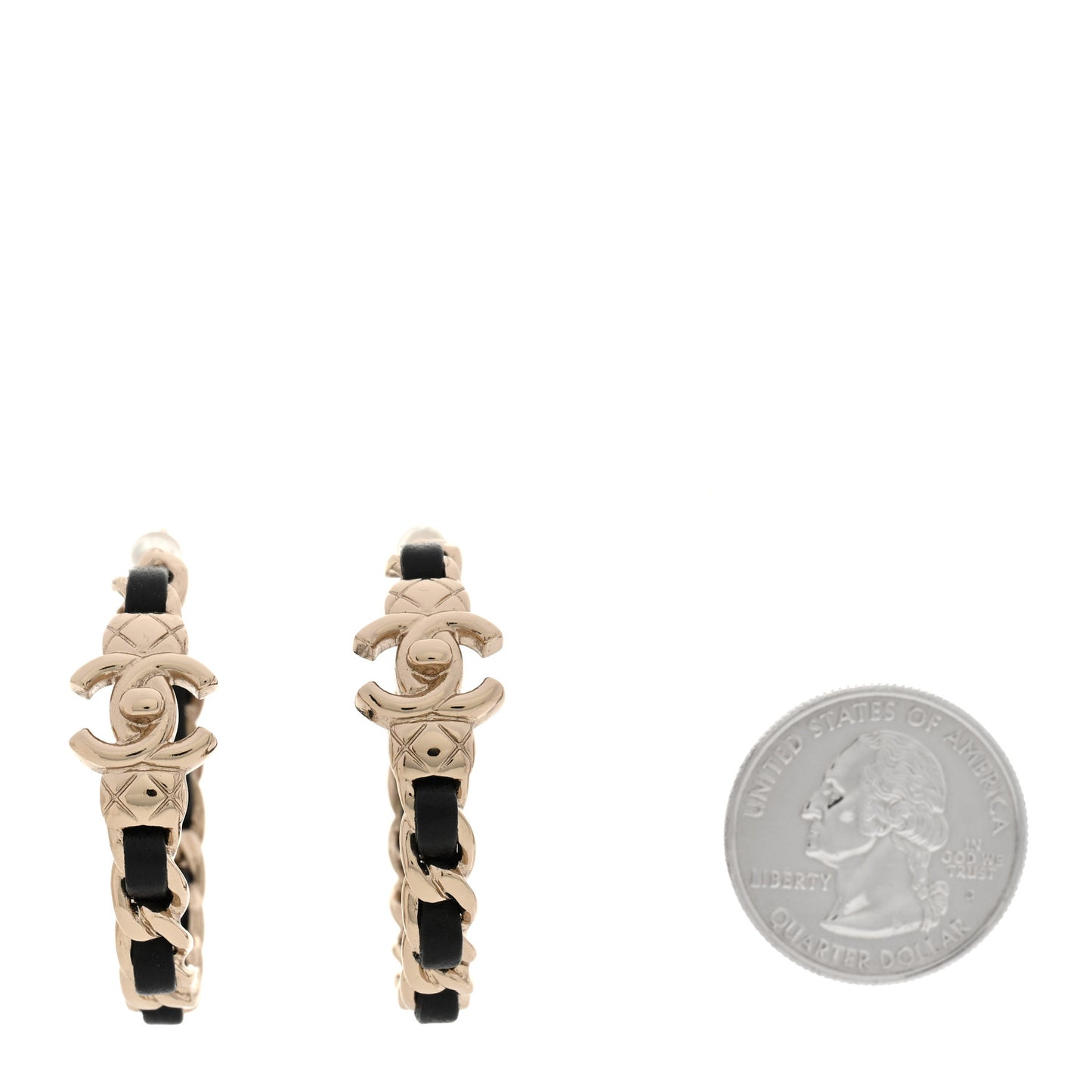Lambskin CC Turnlock Chain Hoop Earrings Gold Black