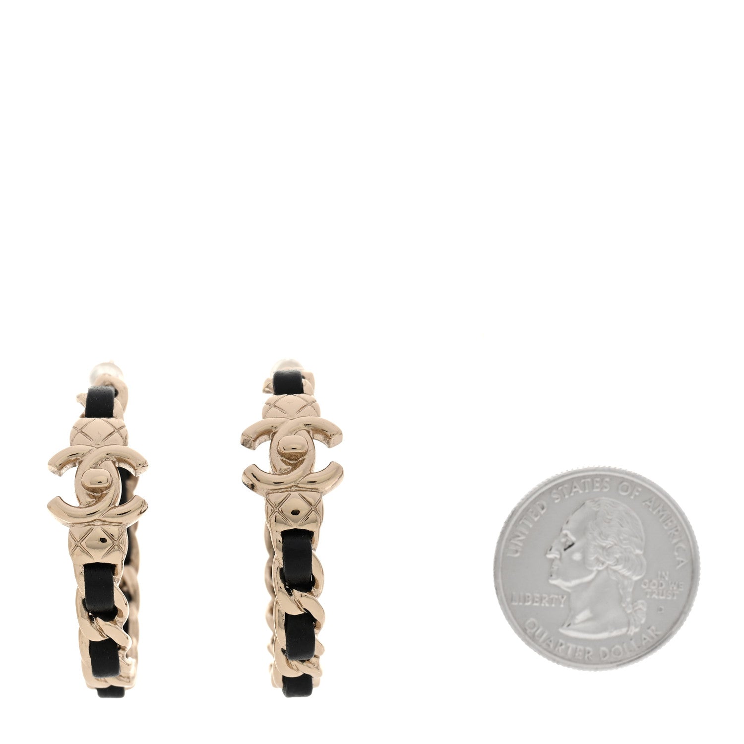 Chanel Lambskin CC Turnlock Chain Hoop Earrings Gold Black 2 of 5