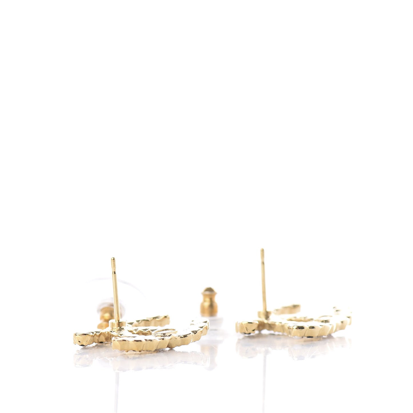 Resin Pearl Crystal CC Earrings Gold Black