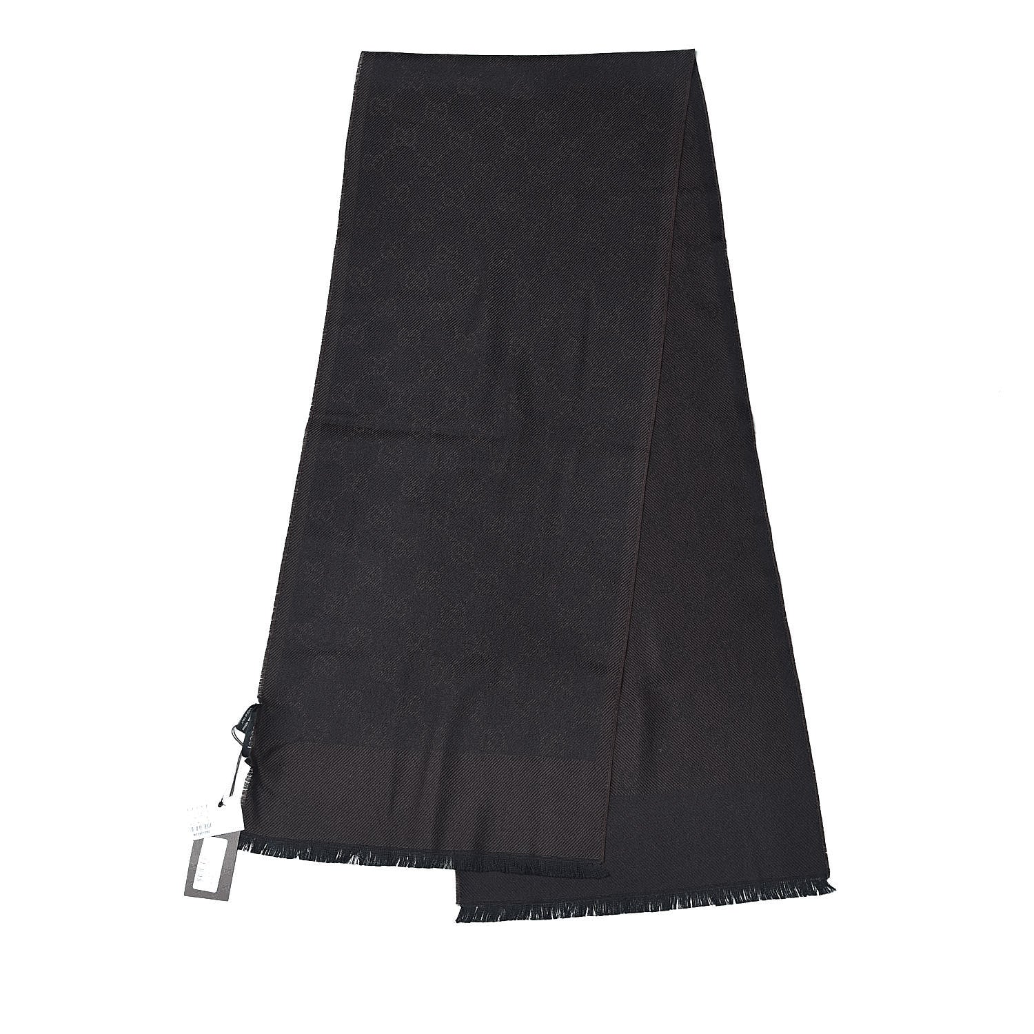 Gucci Wool GG Monogram Brent Fringe Scarf Dark Brown 3 of 4