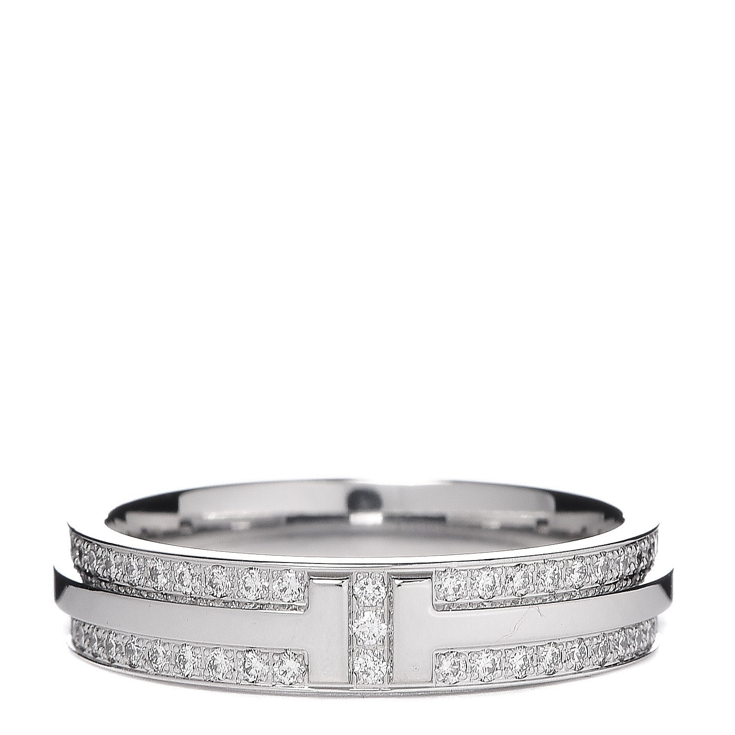 Tiffany 18K White Gold Diamond T Two Narrow Ring 54 7 1 of 4