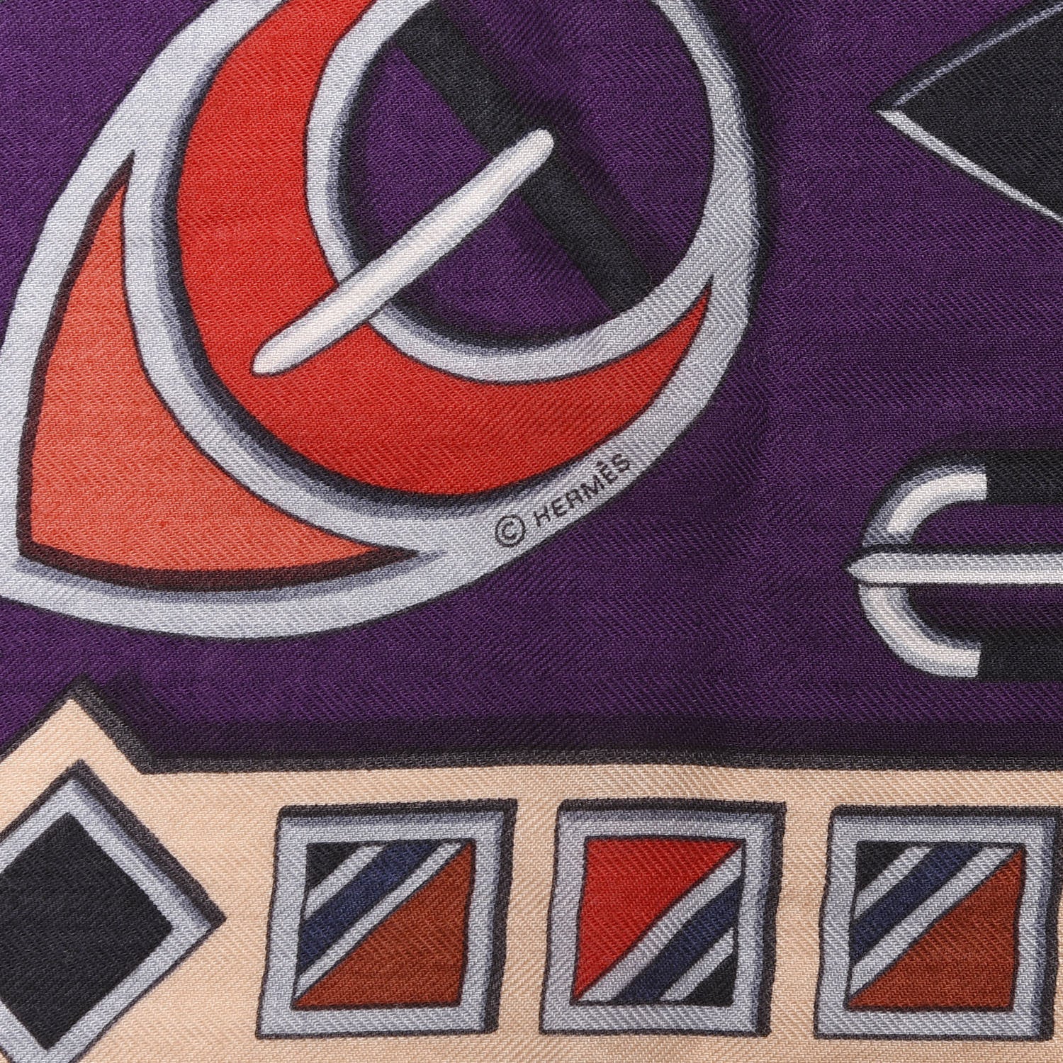 Hermes Cashmere Silk Carre En Boucles Shawl 140 Violet Corail Gris 3 of 6