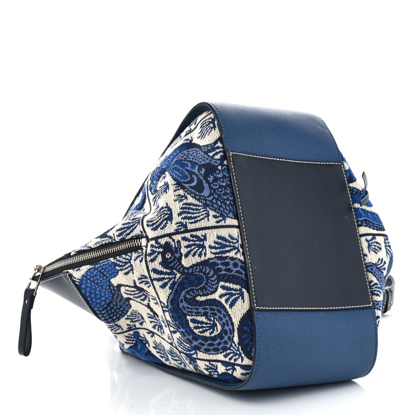 Calfskin Canvas Embroidered Small Hammock Shoulder Bag Blue