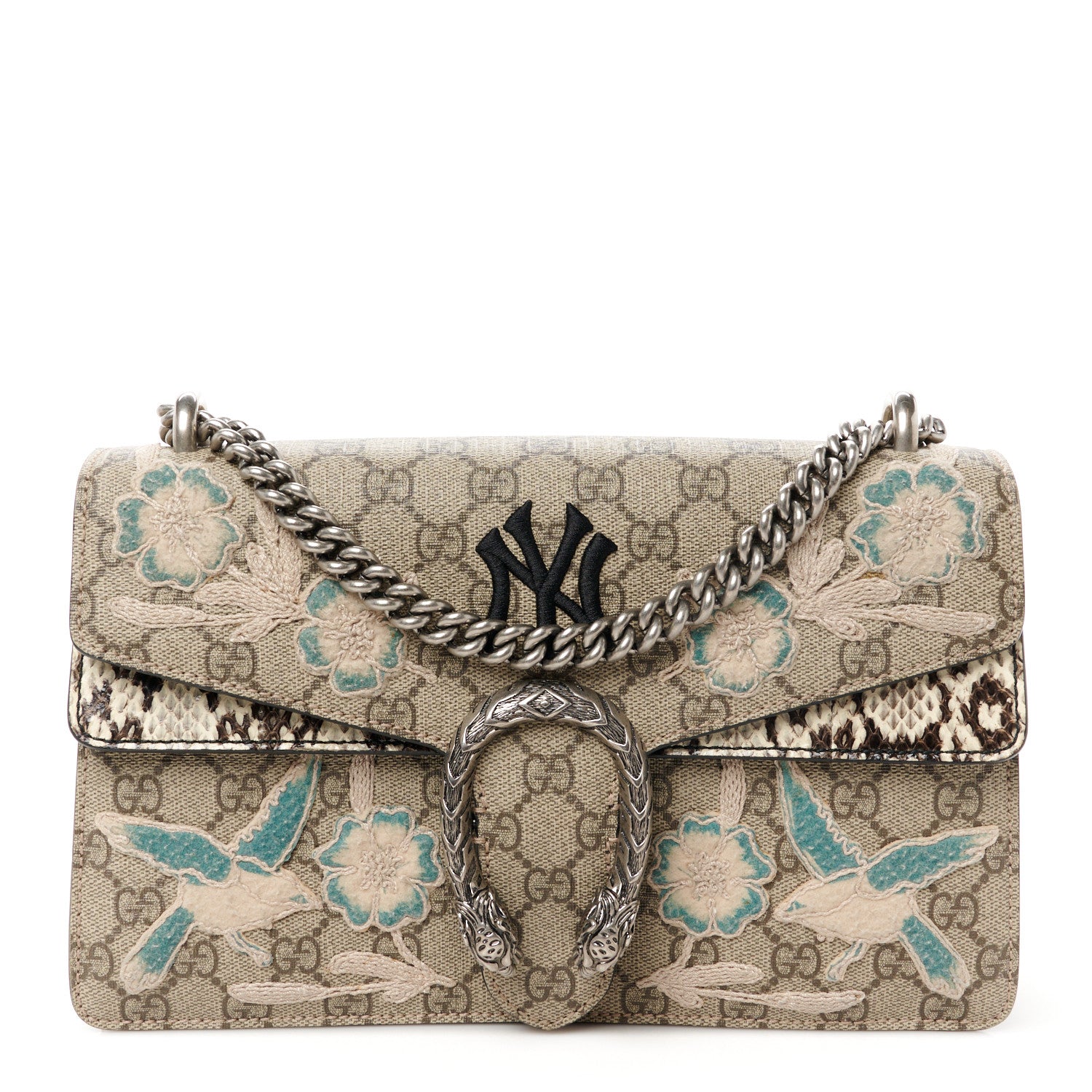 Gucci X MLB GG Supreme Monogram Snakeskin NY Yankees Patch Embroidered Small Dionysus Shoulder Bag 1 of 11