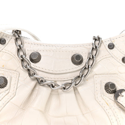 Balenciaga Extra Supple Calfskin Crocodile Embossed Le Cagole Mini Purse With Chain White 7 of 9