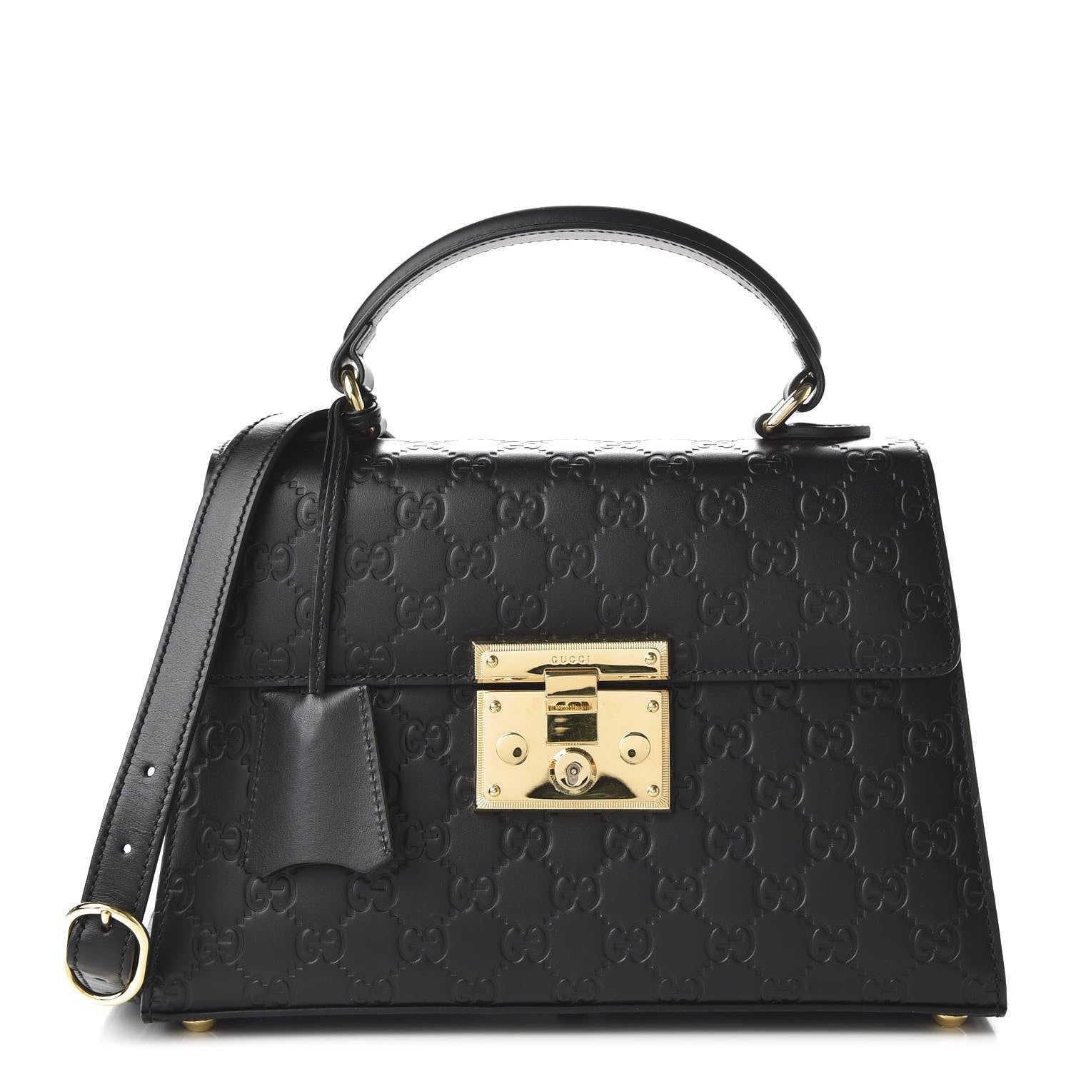 Gucci Guccissima Signature Small Padlock Top Handle Bag Black 1 of 11